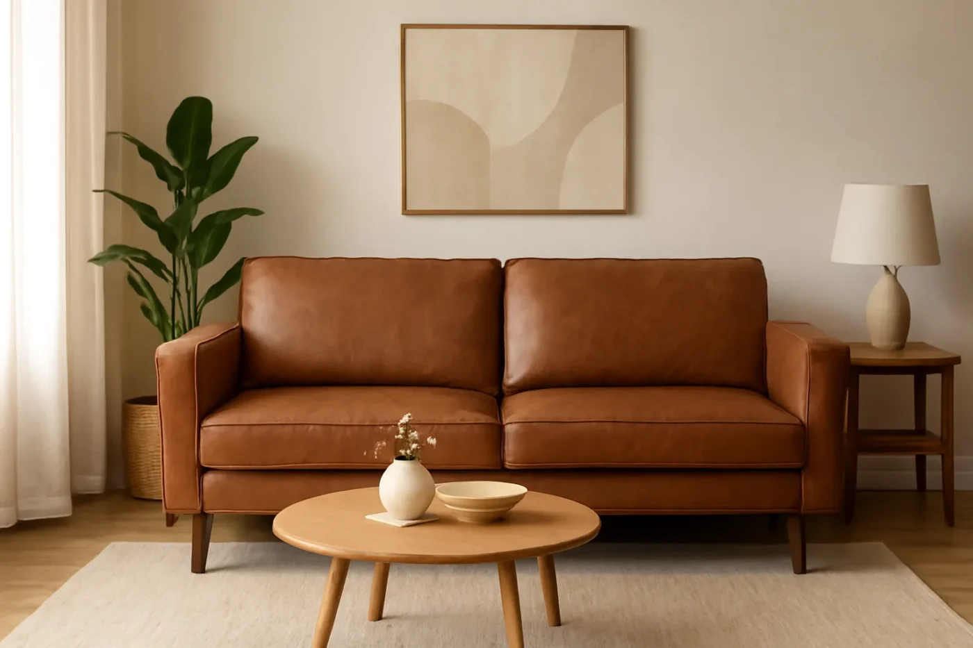 Sofa bọc da công nghiệp màu nâu hiện đại