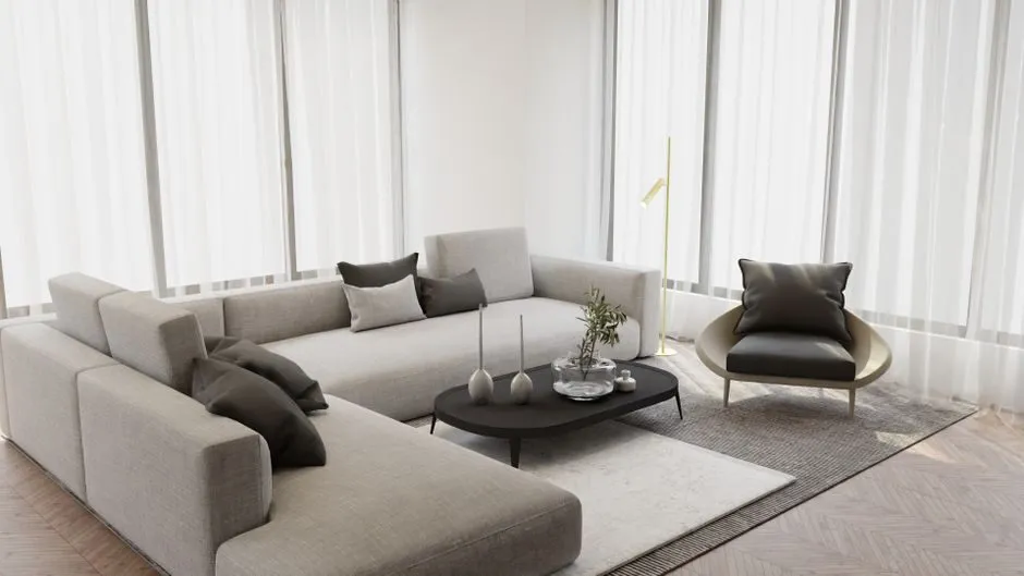 Sofa bọc màu xám trung tính phong cách tối giản