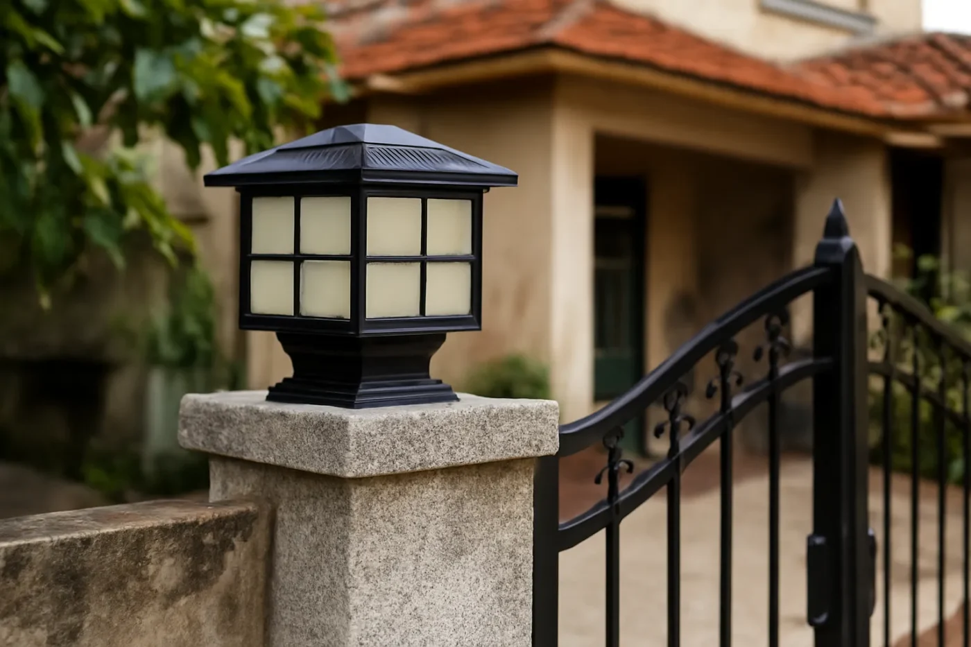 Đèn trụ cổng năng lượng mặt trời lắp hai bên lối vào